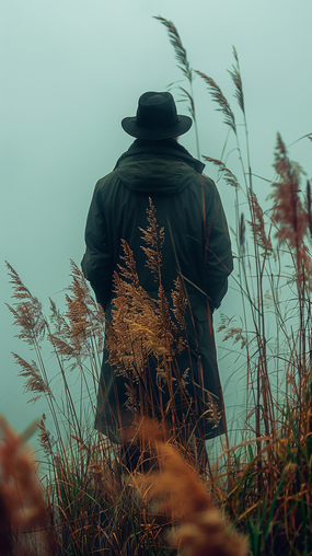 暮色黄昏芦苇荡帅哥背影写真图片